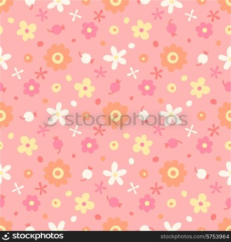 Seamless pattern with small flowers and berries. Vector illustration.. Seamless pattern with small flowers and berries.