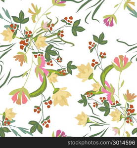 Seamless pattern with small flowers on a dark background. Seamless pattern with small flowers on a white background. Modern fashionable floral texture for fabric, wallpaper, interior, tiles, print, textiles, packaging and various types of design. Trendy floral vector