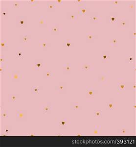 Seamless pattern with small gold hearts on pink background. Fashion style. Design backdrop for Textile, wallpaper, scrapbooking, wedding invitation card. Vector illustration for Mother or Valentines day. Vector Background with small gold hearts . Fashion style. Design backdrop for Textile, wallpaper, scrapbooking, wedding invitation card.