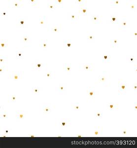 Seamless pattern with small gold hearts on white background. Fashion style. Design backdrop for Textile, wallpaper, scrapbooking, wedding invitation card. Vector illustration for Mother or Valentines day. Vector Background with small gold hearts on white background. Fashion style. Design backdrop for Textile, wallpaper, scrapbooking, wedding invitation card.