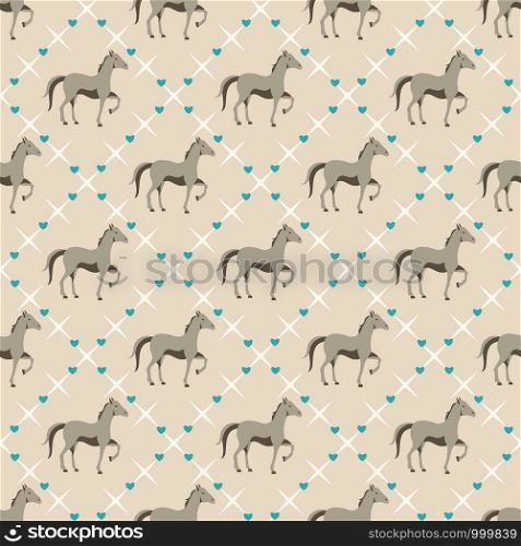 Seamless pattern with small horse and tiny hearts