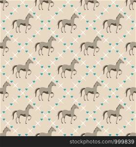 Seamless pattern with small horse and tiny hearts