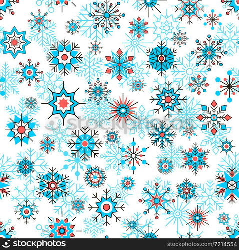 Seamless pattern with snowflakes. Winter creative texture. Christmas vector illustration in trendy linear style.