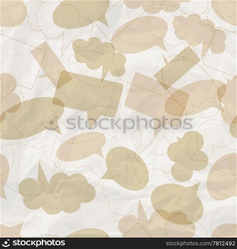 seamless pattern with speech bubbles on crumpled paper texture