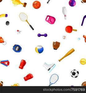 Seamless pattern with sport icons. Stylized athletic equipment illustration.. Seamless pattern with sport icons.
