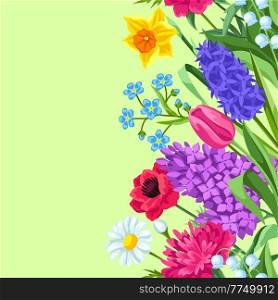 Seamless pattern with spring flowers. Beautiful decorative bouquet of blooming plants. Natural illustration.. Seamless pattern with spring flowers. Beautiful decorative bouquet of blooming plants.