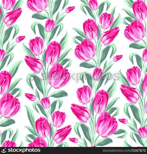 Seamless pattern with spring tulips for fabric. Vector illustration.