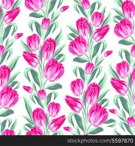 Seamless pattern with spring tulips for fabric. Vector illustration.