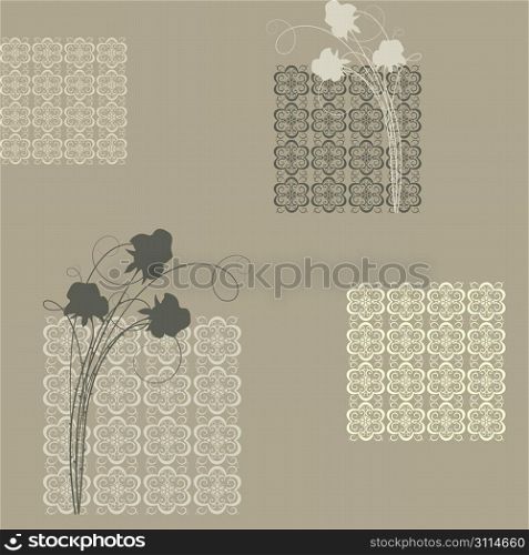 Seamless pattern with squares and roses on a beige background(can be repeated and scaled in any size)