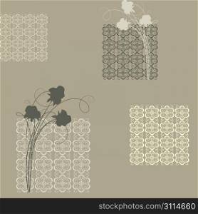 Seamless pattern with squares and roses on a beige background(can be repeated and scaled in any size)