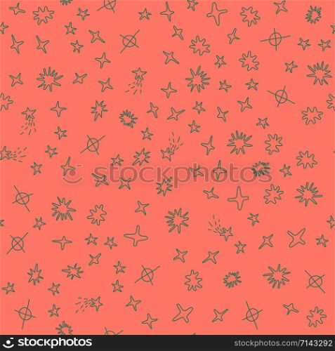 Seamless pattern with stars on pink background. Repeat design for card, cover, wrapping paper. Vector illustration.. Seamless pattern with stars on pink