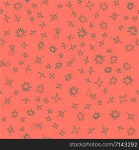 Seamless pattern with stars on pink background. Repeat design for card, cover, wrapping paper. Vector illustration.. Seamless pattern with stars on pink