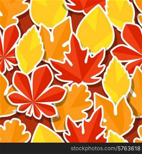 Seamless pattern with stickers autumn leaves.