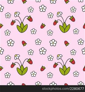 Seamless pattern with strawberries. Pink background for printing on children fabric, sewing clothes for girls. Good wrapping paper.