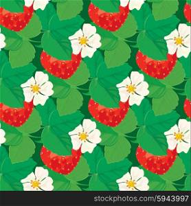 Seamless pattern with Strawberries with flowers and leaves.