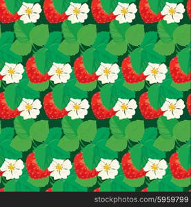 Seamless pattern with Strawberries with flowers and leaves.