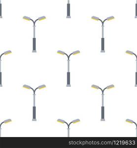 Seamless pattern with street lights cartoon isolated on white background. Modern and vintage street light. Elements for landscape construction. Vector illustration for design, web, wrapping paper.