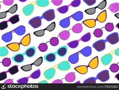Seamless pattern with stylish sunglasses. Colorful bright abstract fashionable accessories.. Seamless pattern with stylish sunglasses.