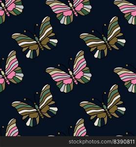Seamless pattern with stylized butterflies. Vector illustration in doodle style. Design for fabric, textile print, wrapping paper, cover, poster.. Seamless pattern with stylized butterflies.