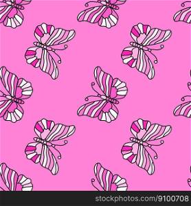 Seamless pattern with stylized butterflies. Vector illustration in doodle style. Design for fabric, textile print, wrapping paper, cover, poster.. Seamless pattern with stylized butterflies.