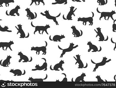 Seamless pattern with stylized cats in various poses. Cute kitten background.. Seamless pattern with stylized cats in various poses.