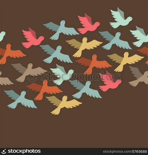 Seamless pattern with stylized color flying birds.