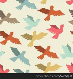 Seamless pattern with stylized color flying birds.