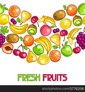 Seamless pattern with stylized fresh ripe fruits.. Seamless pattern with stylized fresh ripe fruits
