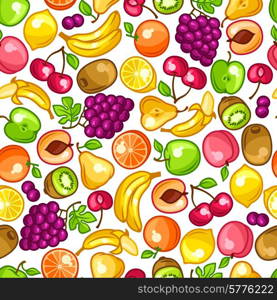 Seamless pattern with stylized fresh ripe fruits.. Seamless pattern with stylized fresh ripe fruits