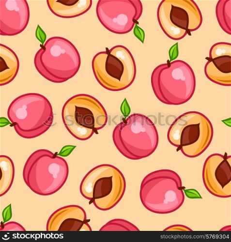 Seamless pattern with stylized fresh ripe peaches.. Seamless pattern with stylized fresh ripe peaches