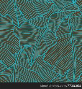 Seamless pattern with stylized palm leaves. Decorative image of tropical foliage and plants. Linear texture.. Seamless pattern with stylized palm leaves. Decorative image of tropical foliage and plants.