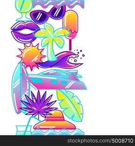 Seamless pattern with stylized summer objects. Abstract illustration in vibrant color. Seamless pattern with stylized summer objects. Abstract illustration in vibrant color.