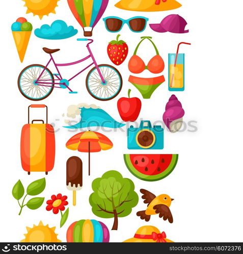 Seamless pattern with stylized summer objects. Background made without clipping mask. Easy to use for backdrop, textile, wrapping paper.