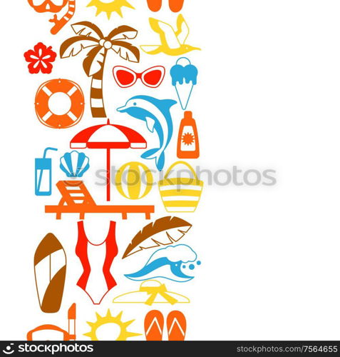 Seamless pattern with summer and beach objects. Illustration of stylized items.. Seamless pattern with summer and beach objects.