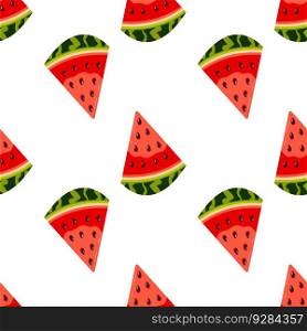 Seamless pattern with summer color bright elements. A piece of watermelon. Design of packaging, fabric, background. Vector flat illustration.