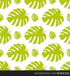 Seamless pattern with summer color bright elements. The green leaf of a palm tree. Design of packaging, fabric, background. Vector flat illustration.