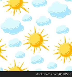 Seamless pattern with sun and clouds. Cartoon cute image of overcast sky.. Seamless pattern with sun and clouds. Cartoon image of overcast sky.