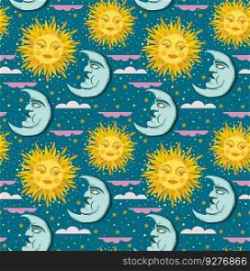 Seamless pattern with sun and crescent moon Vector Image