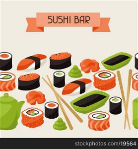 Seamless pattern with sushi. Japanese traditional cuisine illustration.