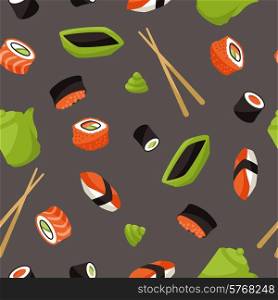 Seamless pattern with sushi. Japanese traditional cuisine illustration.