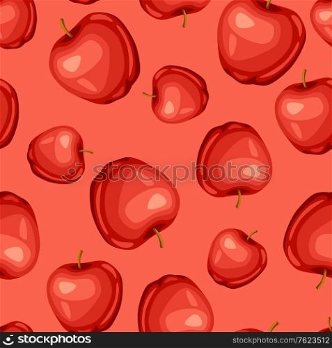Seamless pattern with sweet red ripe apple. Agricultural farm illustration. Background of fruits.. Seamless pattern with sweet red ripe apple.