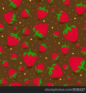 Seamless pattern with sweet strawberries and chocolate. Fruit background. Pattern in swatch