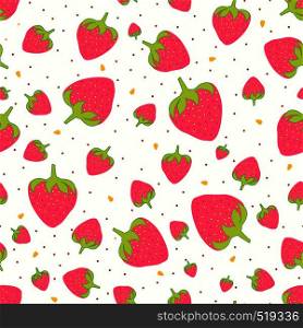 Seamless pattern with sweet strawberries and chocolate sprinkles. Fruit background. Pattern in swatch