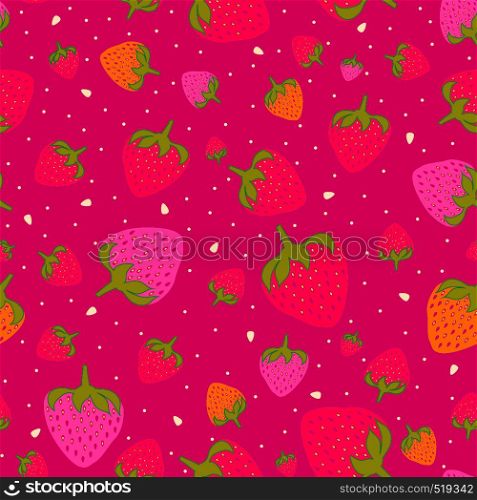 Seamless pattern with sweet strawberries in purple. Fruit background. Pattern in swatch