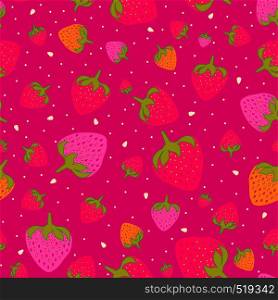 Seamless pattern with sweet strawberries in purple. Fruit background. Pattern in swatch
