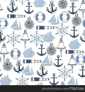 Seamless pattern with symbols and items. Marine retro decorative background.. Seamless pattern with symbols and items.