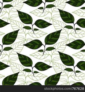 Seamless pattern with tea leaves. Vector illustration for wrapping paper and packaging design. Seamless pattern with tea leaves. Vector illustration for wrapping paper and packaging design.