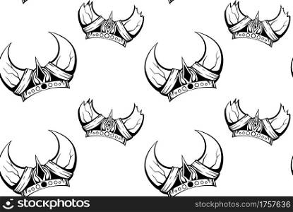 Seamless pattern with the contours of the sketch of the horned viking helmets. Texture with the ammunition of the ancient warriors of the defenders. Military monochrome wallpaper.. Seamless pattern with the contours of the sketch of the horned viking helmets. Texture with the ammunition of the ancient warriors of the defenders.