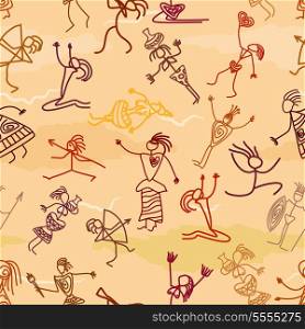 Seamless pattern with the image of the primitive people