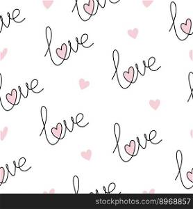 Seamless pattern with the inscription love. Fashionable minimalist illustration. Drawing in one line.. Seamless pattern with the inscription love. Fashionable minimalist illustration. Drawing in one line